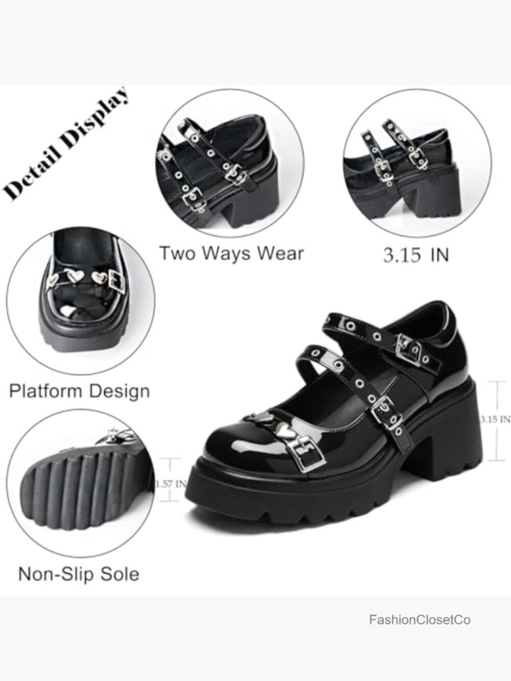 Platform Mary Janes Chunky Heels Goth Lolita Cosplay Y2K Ankle Buckle Strap - Picture 6 of 7